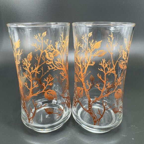 Libbey Autumn Tree Glass Tumblers Drinking Glasses Set 2 BarWare Cups Glasses - Picture 1 of 8
